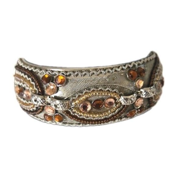 Lane Bryant Women's Silvertone Multicolor Rhinestone Beaded Cuff Bracelet Size 8 - Picture 3 of 5
